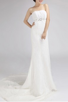 Lace Strapless Mermaid Gown with Crystal