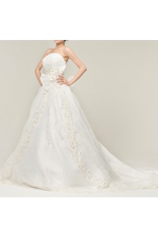 Satin Strapless Ball Gown with Handmade Flowers