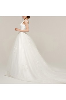 Satin V-neck A-line Gown with Embroidered