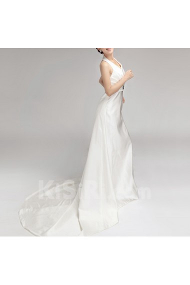 Satin Halter Empire Gown with Crystal