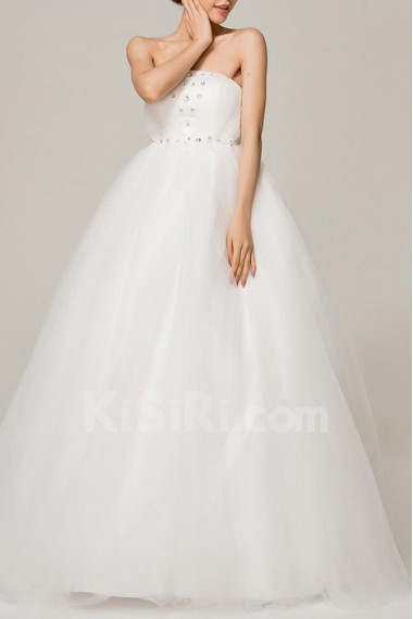 Satin Strapless Floor Length Ball Gown with Crystal
