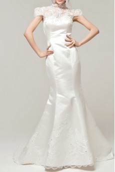 Satin High Collar Neckline Mermaid Gown with Sequins