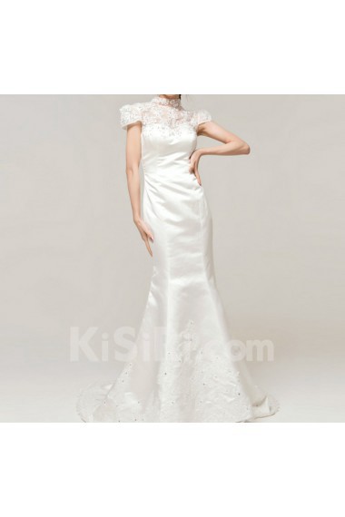 Satin High Collar Neckline Mermaid Gown with Sequins