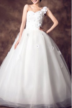 Satin One Shoulder Floor Length Ball Gown with Crystal