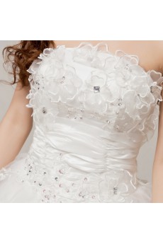 Satin Strapless Floor Length Ball Gown with Embroidered