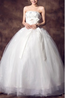 Satin Strapless Floor Length Ball Gown with Crystal