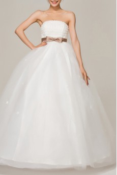 Satin Strapless Floor Length Ball Gown with Sequins