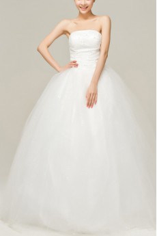 Satin Strapless Floor Length Ball Gown with Sequins