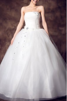 Net Strapless Floor Length Ball Gown with Beading