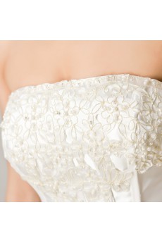 Satin Strapless Floor Length Ball Gown with Pearls