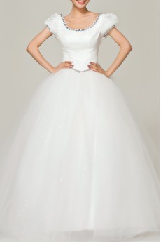 Satin Scoop Neckline Floor Length Ball Gown with Crystal