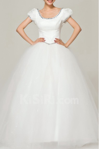 Satin Scoop Neckline Floor Length Ball Gown with Crystal