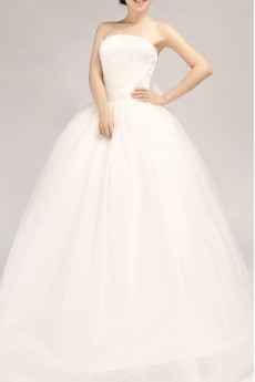 Satin Strapless Floor Length Ball Gown with Beading