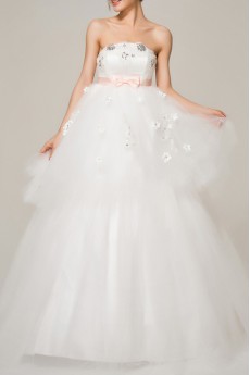 Satin Strapless Floor Length Ball Gown with Crystal