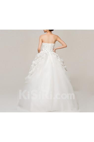 Satin Strapless Floor Length Ball Gown with Crystal