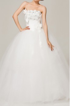 Satin Strapless Floor Length Ball Gown with Crystal