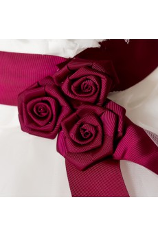 Satin Strapless Floor Length Ball Gown with Handmade Flowers