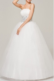 Satin Strapless Floor Length Ball Gown with Crystal