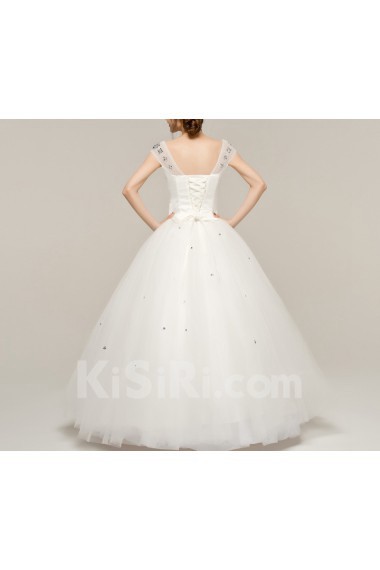 Satin V-neck Floor Length A-line Gown with Crystal