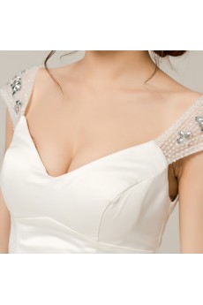 Satin V-neck Floor Length A-line Gown with Crystal