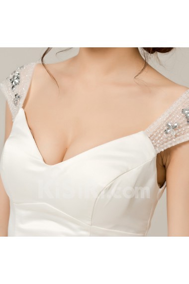Satin V-neck Floor Length A-line Gown with Crystal