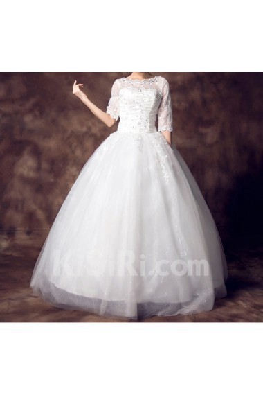 Lace Jewel Neckline Floor Length Ball Gown with Sequins