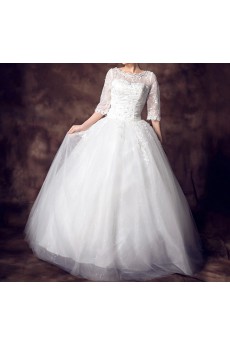 Lace Jewel Neckline Floor Length Ball Gown with Sequins