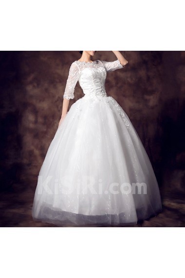 Lace Jewel Neckline Floor Length Ball Gown with Sequins