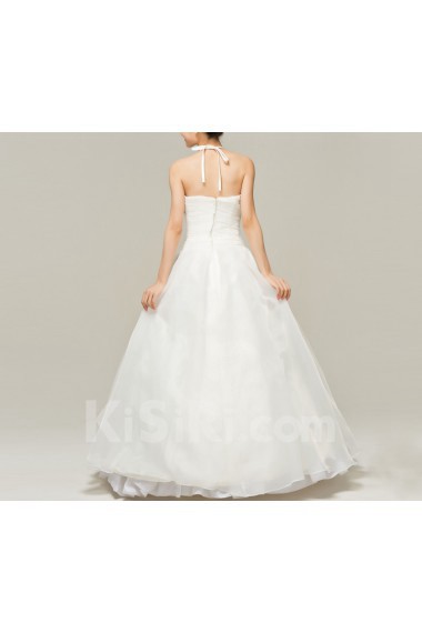 Satin Halter Floor Length Ball Gown with Pearls