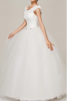 Satin Off-the-Shoulder Floor Length Ball Gown with Crystal