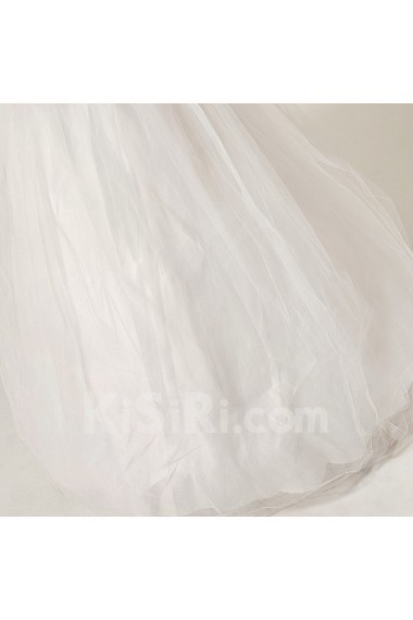 Organza Off-the-Shoulder Floor Length Ball Gown with Handmade Flowers