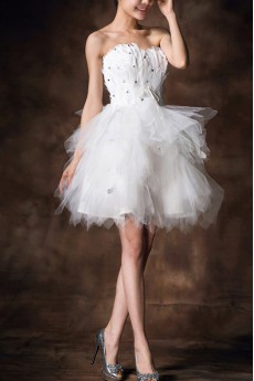 Satin Strapless Short Ball Gown with Crystal