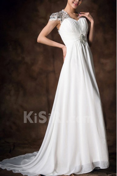 Satin V-neck Empire Gown with Crystal