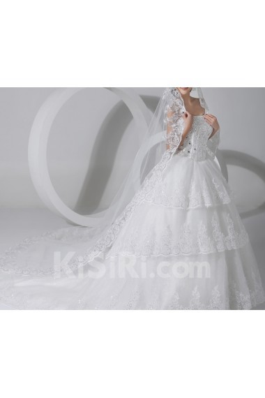Lace Strapless Cathedral Train A-line Gown with Crystal