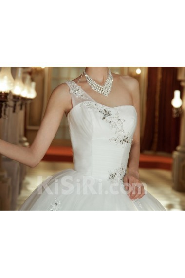 Tulle One Shoulder Floor Length Ball Gown with Sequins