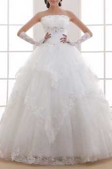 Organza Strapless Floor Length Ball Gown with Sequins