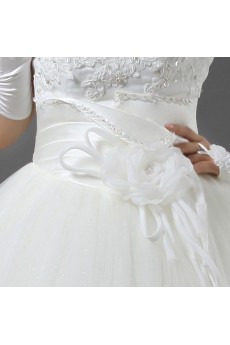 Organza Strapless Floor Length Ball Gown with Handmade Flowers