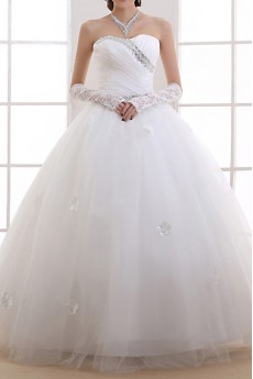 Organza Jewel Neckline Floor Length Ball Gown with Crystal