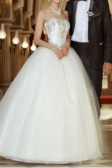 Satin Scoop Neckline Floor Length Ball Gown with Crystal