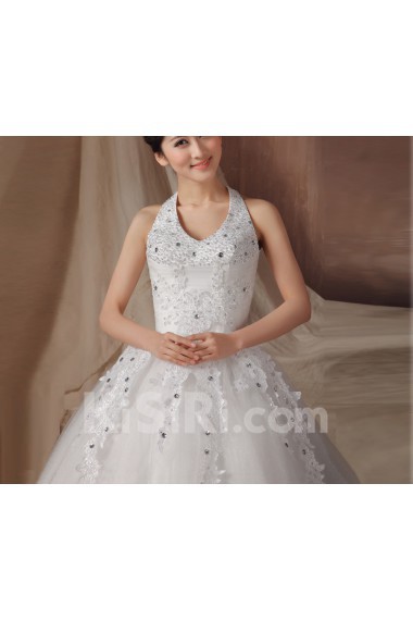 Organza Halter Floor Length Ball Gown with Sequins