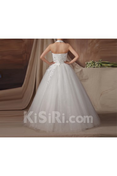 Organza Halter Floor Length Ball Gown with Sequins