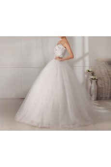 Organza Sweetheart Floor Length Ball Gown with Handmade Flowers