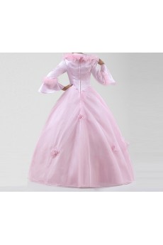 Satin Jewel Neckline Floor Length Ball Gown with Handmade Flowers