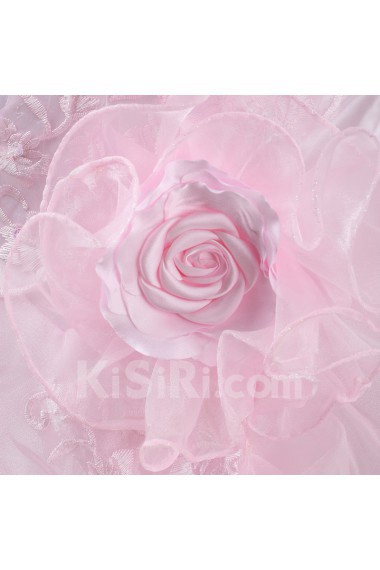 Satin Jewel Neckline Floor Length Ball Gown with Handmade Flowers