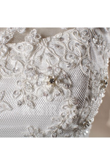 Lace Off-the-Shoulder Floor Length Ball Gown Dress with Crystal