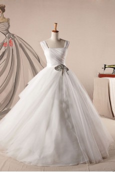 Organza Square Neckline Floor Length Ball Gown Dress with Sequins