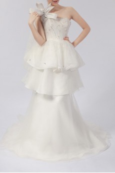 Organza One Shoulder Ball Gown Dress with Crystal