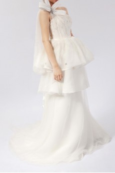 Organza One Shoulder Ball Gown Dress with Crystal