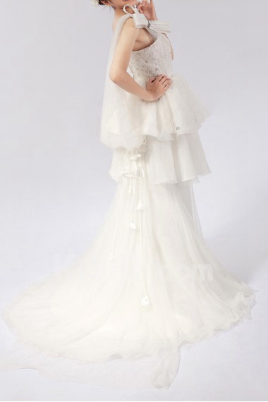 Organza One Shoulder Ball Gown Dress with Crystal