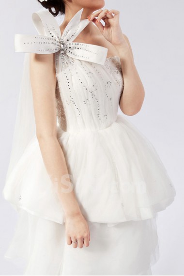 Organza One Shoulder Ball Gown Dress with Crystal